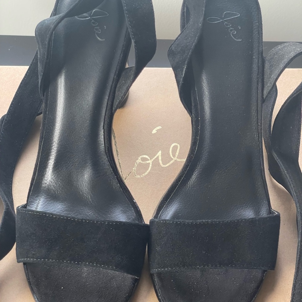 Joie Oki Ankle Tie Suede Sandal Black Block Heeled NWOT - Picture 10 of 12